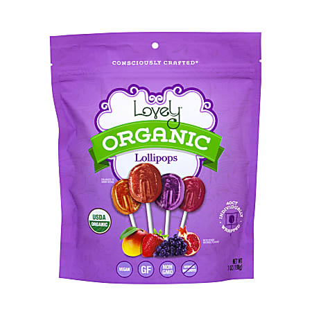 Lovely Organic Grape, Pomegranate and Mango Lollipops, 40 Lollipops Per Bag, Pack Of 3 Bags