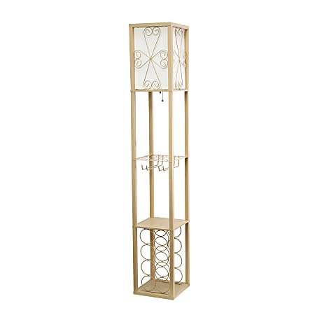 Simple Designs Floor Lamp Etagere Organizer Storage Shelf And Wine Rack 62 34 H TanWhite Office Depot