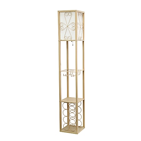 Simple Designs Floor Lamp Etagere Organizer Storage Shelf And Wine Rack, 62-3/4"H, Tan/White