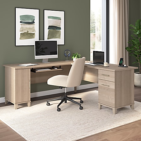 Bush Home Somerset 72"W L-Shaped Corner Desk With Storage, Ash Gray, Standard Delivery