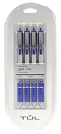TUL® GL Series Retractable Gel Pens, Bold Point, 1.0 mm, Silver Barrel, Blue Ink, Pack Of 4 Pens