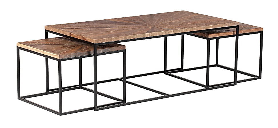 Coast to Coast Avery Industrial Sunburst Nesting Cocktail Tables, Rayz Brown/Black Metal, Set Of 3 Tables