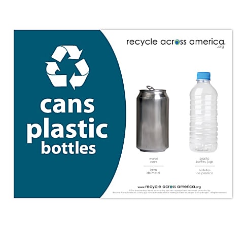 Recycle Across America Cans And Plastics Standardized Recycling Labels, CP-8511, 8 1/2" x 11", Dark Teal