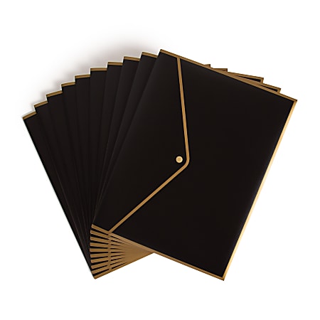 U Brands® Polypropylene Document Holders, 1/2" Expansion, Letter Size, Black/Gold, Pack Of 10 Holders