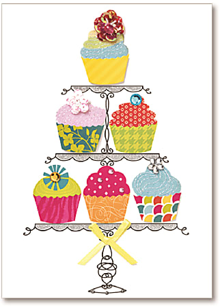 Viabella Birthday Greeting Card With Envelope, Six Cupcakes, 5" x 7"