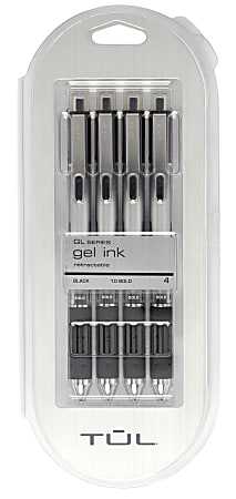 TUL® Retractable Gel Pens, Bold Point, 1.0 mm, Silver Barrel, Black Ink, Pack Of 4 Pens