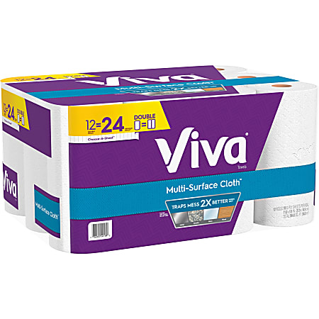Viva Multi-Surface 2-Ply Cloth Towel Rolls, 11” x 5-15/16”, White, 110 Sheets Per Roll, Pack Of 12 Rolls