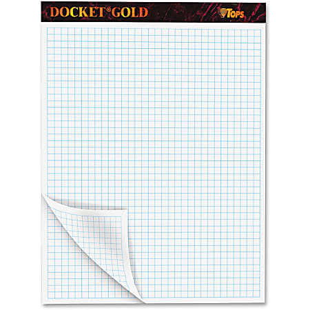 TOPS Docket Gold Planner Pad - 80 Sheets - Both Side Ruling Surface - Quad Ruled - 4 Horizontal Squares - 4 Vertical Squares - 8 1/2" x 11 3/4" - White Paper - Black Cover - Heavyweight, Perforated, Easy Tear, Acid-free - 1 / Pad