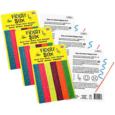 Wikki Stix Fidgit Stix, Assorted Colors, Pack Of 42 Stix, Set Of 3 Packs