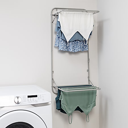 Honey Can Do Over The Door 2-Tier Collapsible Clothes Drying Rack, 45”H x 18-1/2”W x 21”D, Gray