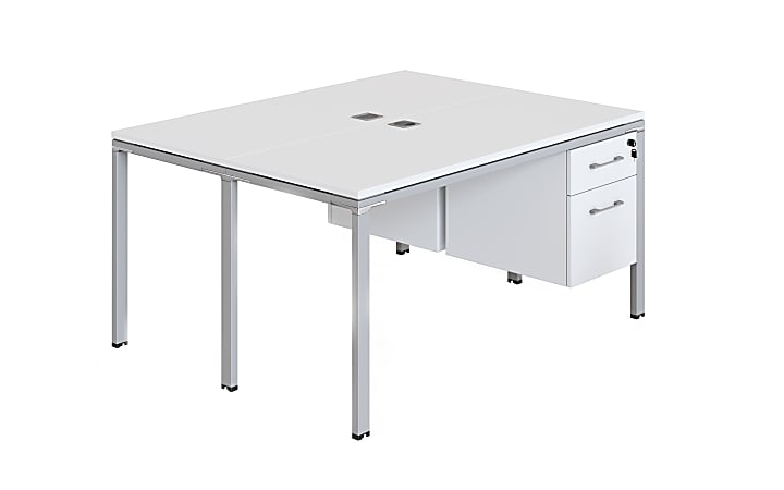 Boss Office Products Simple System Workstation Double Desks, Face to Face with 2 Pedestals, 30”H x 66”W x 29-1/2”D, White
