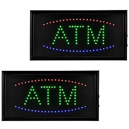 Alpine LED Rectangular Signs, 10” x 19” x 1”, ATM, 12W, Pack Of 2 Signs