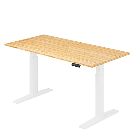 FlexiSpot E7 Commercial 60"W Electric AdjustableH Standing Desk, Bamboo Top/White Base, E7WCOM6030LBZB