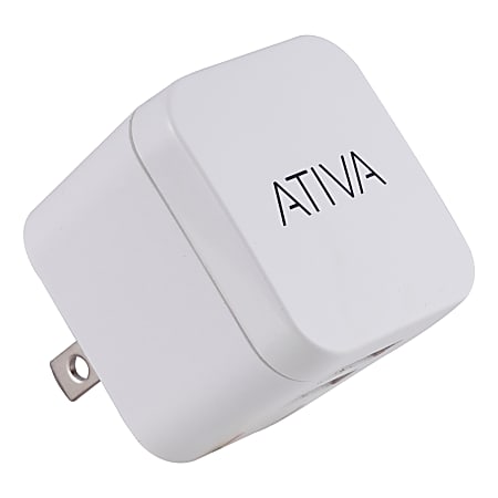 Ativa® Dual-Port USB Wall Charger, White, 45861