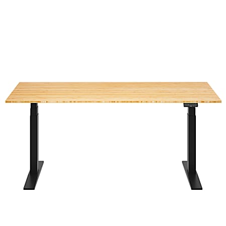 FlexiSpot E7 Commercial 72"W Electric Adjustable Height Standing Desk, Bamboo Top/Black Base