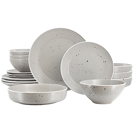 Elama Emilia 16-Piece Assorted Double Bowl Stoneware Dinnerware Set, Light Gray