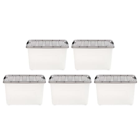 Iris® Stack & Pull™ Storage Boxes, 10 Gallon, Clear/Gray, Set Of 5 Boxes