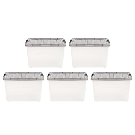 Iris&reg; Stack &amp; Pull&trade; Storage Boxes, 10 Gallon, Clear/Gray, Set Of 5 Boxes
