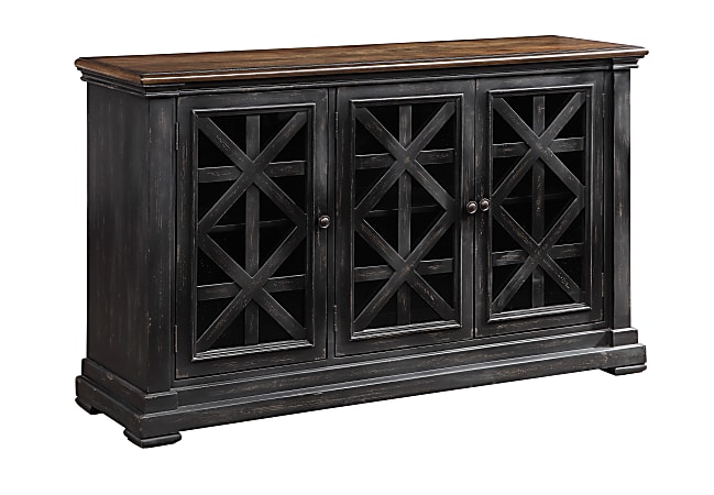 Coast to Coast Mackenzie 3-Door Credenza With Lattice Fretwork, 36"H x 58"W x 17"D, Gates Burnished Black