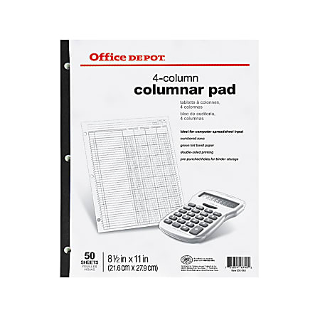 Office Depot® Brand Columnar Pad, 4-Column, 8 1/2" x 11", 50 Sheets, Green