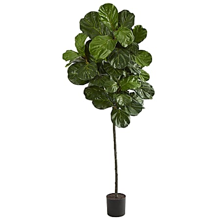 Nearly Natural Fiddle Leaf 78”H Artificial Tree With Planter, 78”H x 24”W x 24”D, Green/Black