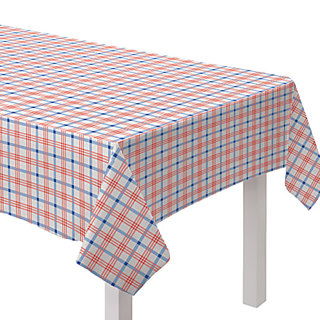 Amscan Summer Block Party Plaid Vinyl Tablecloth, 52" x 90", Multicolor