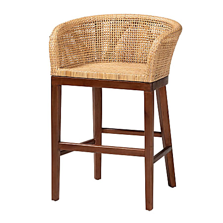 bali & pari Papua Modern Bohemian Wood Counter Height Stool, Walnut Brown