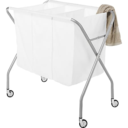 Whitmor Deluxe Laundry Sorter - 3 Compartment(s) - 6.9" Height x 33.2" Width x 3.1" Depth - Floor - Built-in Wheels, Washable, Foldable - Silver - Steel
