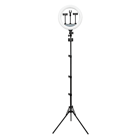 Realspace 14 LED Ring Light On Tripod Stand With 4 Mounts And Bluetooth  Controller Adjustable 94 12 H Black - Office Depot