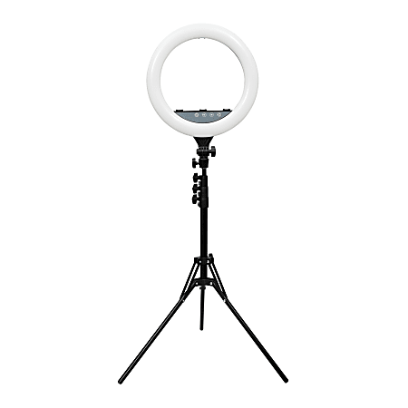 Realspace 14 LED Ring Light On Tripod Stand With 4 Mounts And Bluetooth  Controller Adjustable 94 12 H Black - Office Depot