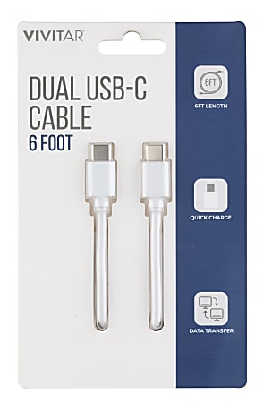 Vivitar Dual USB-C Charging Cable, 6', White, NIL3006-WHT-STK-24