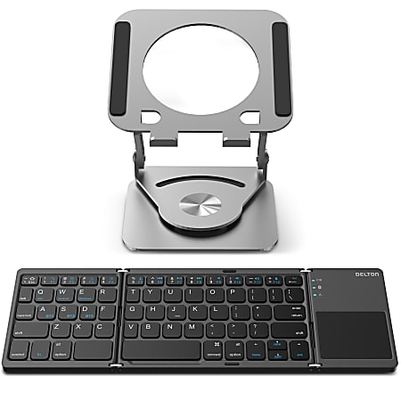 Delton F75/SW60 Bluetooth Foldable Computer Keyboard and Adjustable Tablet Stand, Black/Silver, Total Qty 1