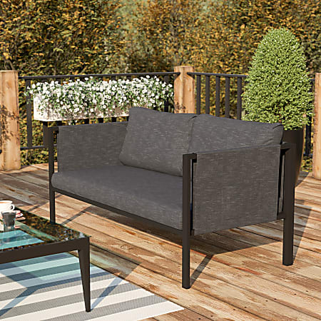 Flash Furniture Lea Indoor/Outdoor Loveseat With Storage Pockets, Charcoal/Black