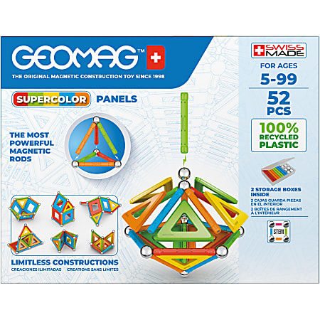 Geomag Magnetic Building Set, Supercolor Recycled, 52 Pieces