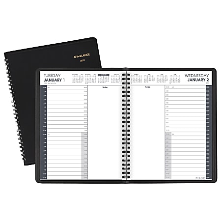 AT-A-GLANCE® 24-Hour Daily Appointment Book/Planner, 6 7/8" x 8 3/4", Black, January to December 2019