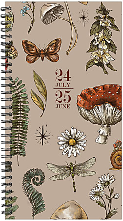 2024-2025 Willow Creek Press Academic Weekly/Monthly Spiral Planner, 3-1/2" x 6-1/2", Woodland Mushroom, July To June, 47712