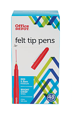 Office Depot® Brand Felt-Tip Pens, Medium Point, 1.0 mm, Red Barrel, Red Ink, Pack Of 48
