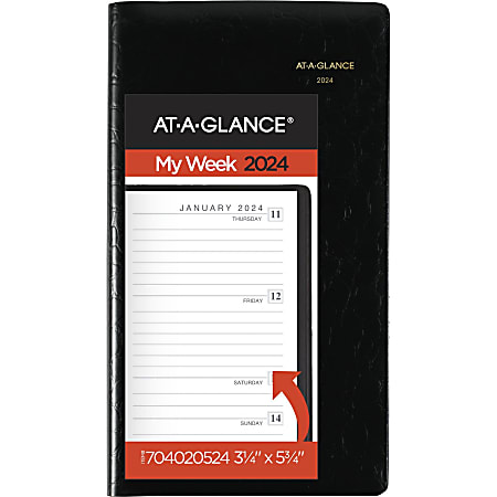 2024 AT-A-GLANCE® Designer Cover Weekly Planner, 3-1/4" x 5-3/4", Black, January To December 2024, 7040205