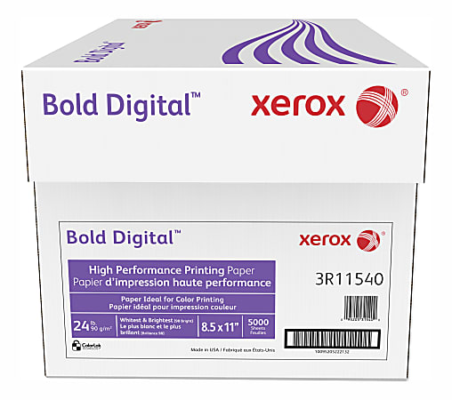 Xerox Bold Digital Printing Paper Letter Size 8 12 x 11 98 U.S. Brightness  24 Lb FSC Certified Ream Of 500 sheets Case of 10 Reams - Office Depot