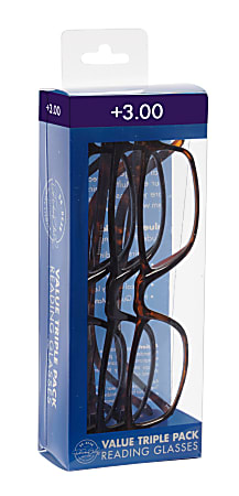 ICU Eyewear Rectangular Reading Glasses Set, Plastic, +3.00, Pack Of 3