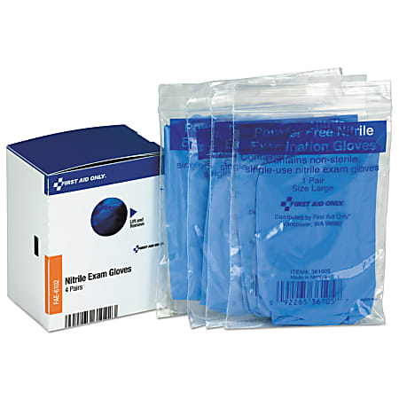 First Aid Only Nitrile Exam Gloves Refill For SmartCompliance General Business Cabinets, Large, Blue, Box Of 4 Pairs