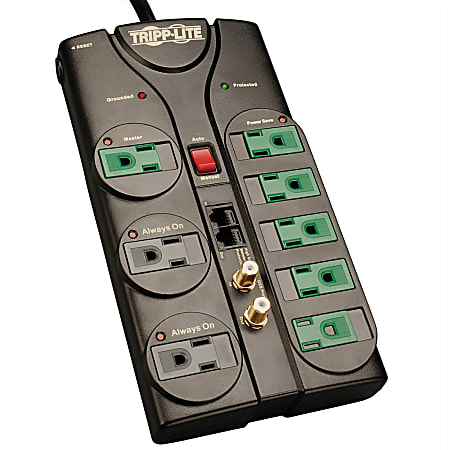 Tripp Lite Eco Green A/V Surge Protector RJ11 RJ45 Coax 8 Outlet 8' Cord - 8 x NEMA 5-15R - 1800 VA - 2880 J - 125 V AC Input - 125 V AC Output