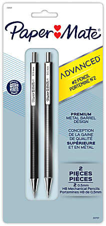 Paper Mate® Advanced Metal Barrel Mechanical Pencils, 0.7 mm, Gray/Black Barrels, Pack Of 2 Pencils