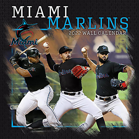 Lang Turner Licensing Monthly Wall Calendar, 24”H x 12”W, Miami Marlins, January To December 2022