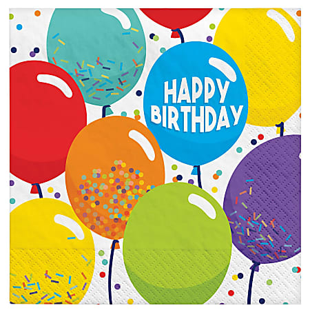Amscan 2-Ply Paper Lunch Napkins, 6-1/2" x 6-1/2", Birthday Celebration, Pack Of 125 Napkins