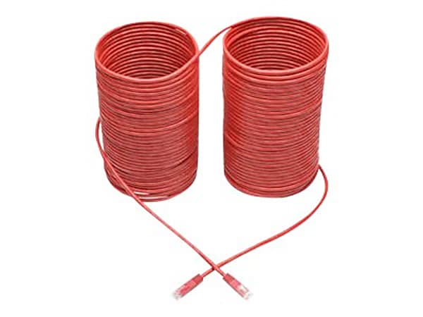Tripp Lite Cat6 Cat5e Gigabit Molded Patch Cable RJ45 M/M Red 550Mhz 100ft 100' - 1 x RJ-45 Male Network - 1 x RJ-45 Male Network - Gold Plated Contact - Red
