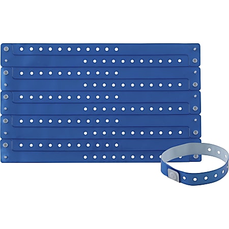 Advantus Colored Vinyl Wristbands - 100 / Pack - 0" Height x 0.6" Width x 9.8" Length - Blue - Vinyl