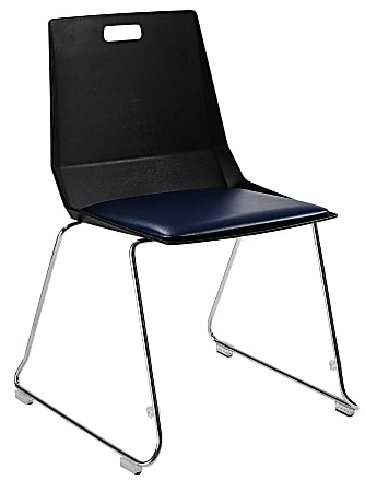 National Public Seating LuvraFlex Polypropylene Stacking Chairs, Black/Blue Padded/Chrome, Pack Of 4 Chairs