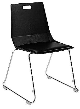 National Public Seating LuvraFlex Polypropylene Stacking Chairs, Black Padded/Chrome, Pack Of 4 Chairs
