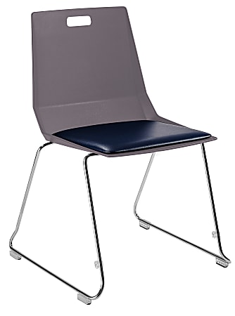 National Public Seating LuvraFlex Polypropylene Stacking Chairs, Charcoal/Blue Padded/Chrome, Pack Of 4 Chairs